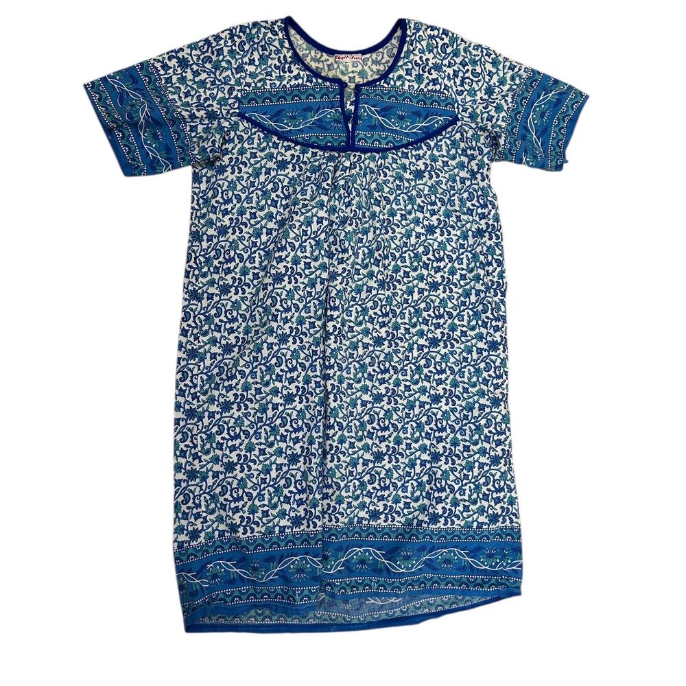 Handmade Boho Dress Small Blue‎ Floral Ethnic Print Sheila’s Bom 1 Cotton Tunic